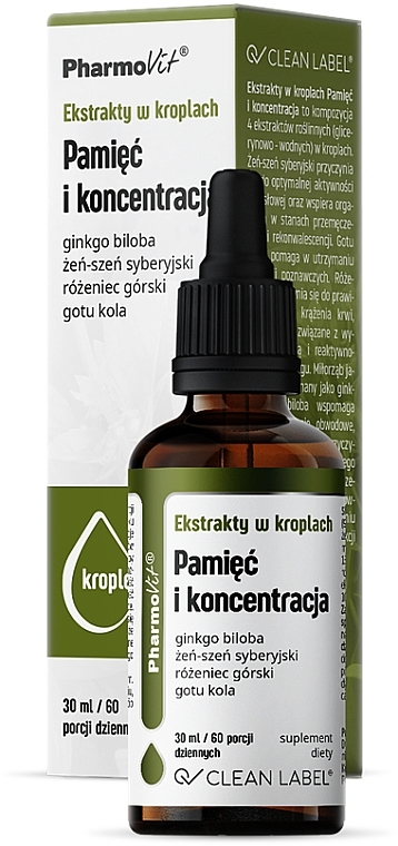 PRZECENA! Suplement diety w kroplach Pamięć i koncentracja - Pharmovit Clean label Memory and Concentration * — Zdjęcie N2