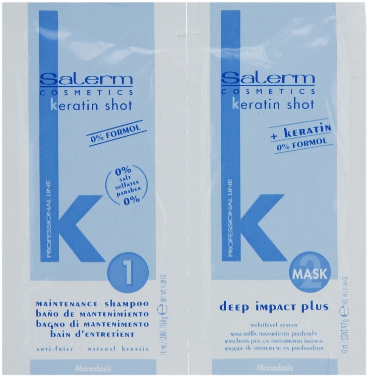 Zestaw Szampon keratynowy + Maska o głębokim działaniu - Salerm Keratin Shot (sham/10ml + mask/10ml)