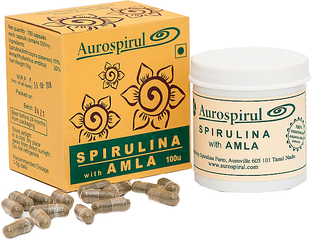 Suplement diety Spirulina + kapsułki Amla - Moma Aurospirul Spirulina + Amla — Zdjęcie N1