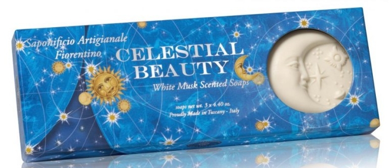 Zestaw naturalnych mydeł w kostce Białe piżmo - Saponificio Artigianale Fiorentino Celestial Beauty White Musk Scented Soap (3 x soap 125 g)
