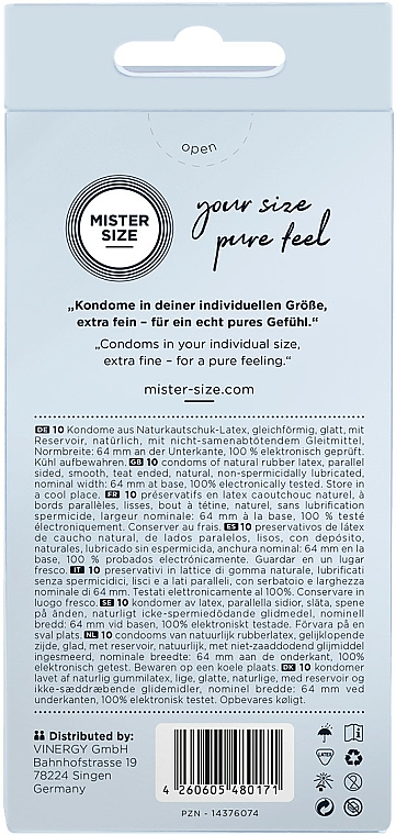 Prezerwatywy lateksowe, rozmiar 64, 10 szt. - Mister Size Extra Fine Condoms — Zdjęcie N3