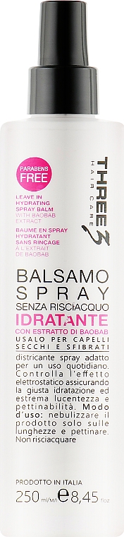 Nawilżający balsam w sprayu do włosów - Faipa Roma Three Hair Care Idratante Spray — Zdjęcie N1