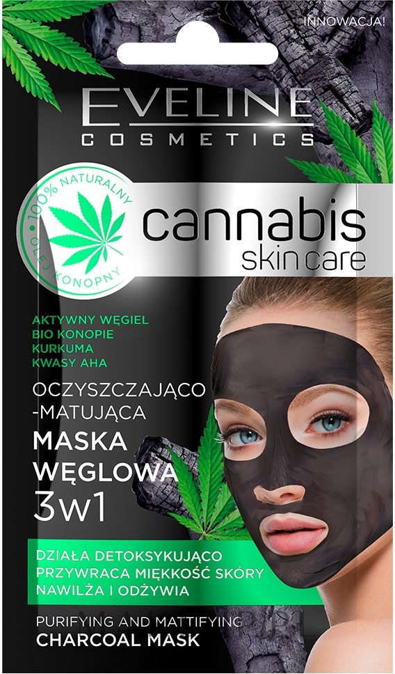 Oczyszczająco-matująca maska węglowa 3 w 1 - Eveline Cosmetics Cannabis Skin Care — Zdjęcie 7 ml