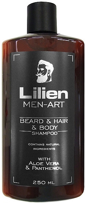 Szampon do brody, włosów i ciała Aloes i pantenol - Lilien Men-Art Black Beard & Hair & Body Shampoo