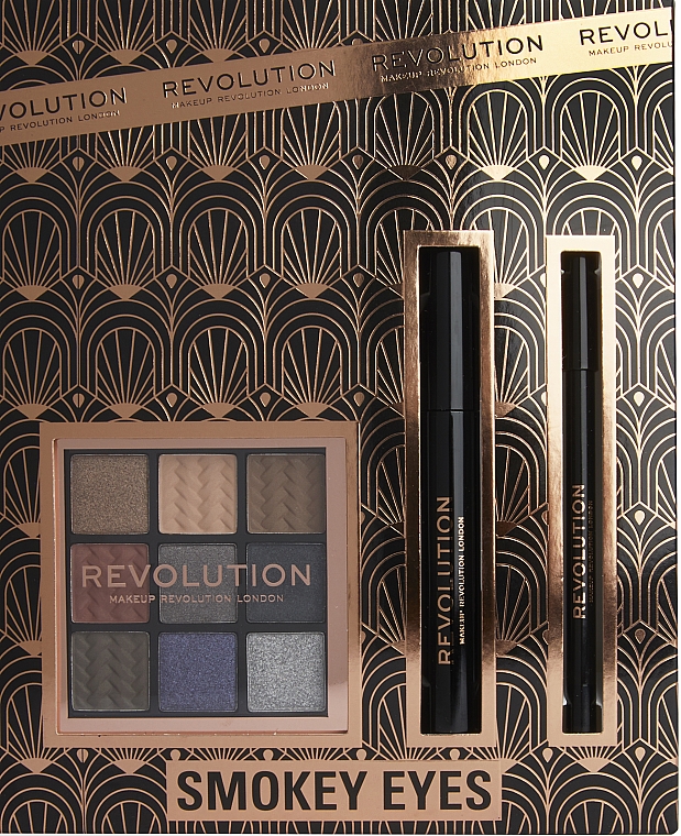 Zestaw - Makeup Revolution Smokey Eyes Set (mascara/8ml + palette/8,1g + pencil/1,15g) — Zdjęcie N1