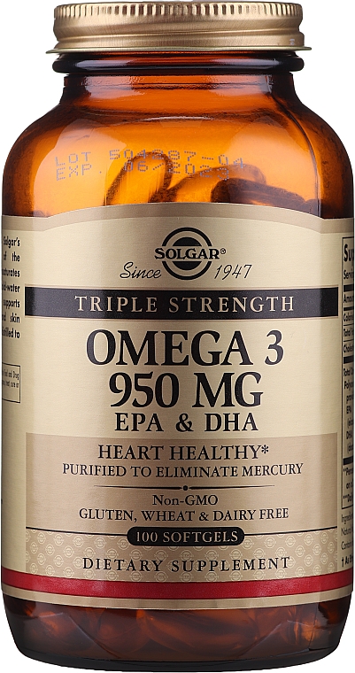 Suplement diety Omega-3 EPA i DHA - Solgar Triple Strength 950 Mg — Zdjęcie N1