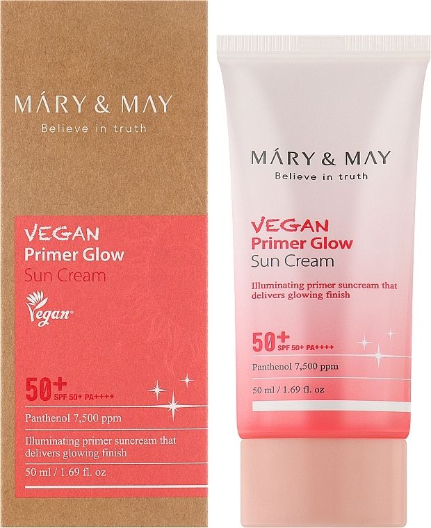 Krem przeciwsłoneczny do twarzy - Mary&May Vegan Primer Glow Sun Cream SPF50+ PA++++ — Zdjęcie N1