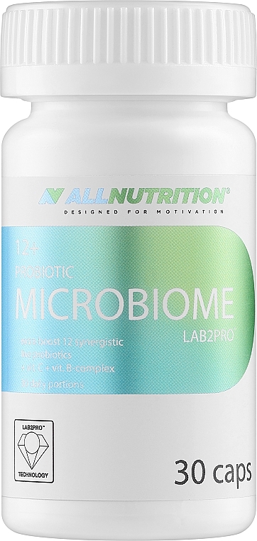 Probiotyczny suplement diety Microbiome 12+, w kapsułkach - Allnutrition Probiotic LAB2PRO — Zdjęcie N1