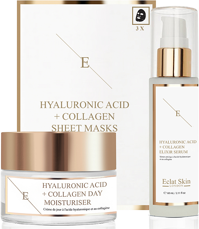 Zestaw - Eclat Skin London Hyaluronic Acid & Collagen (f/cream/50ml + f/ser/60ml + f/mask/3pcs) — Zdjęcie N1