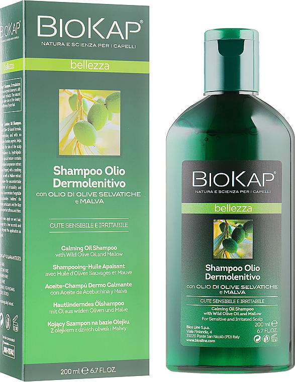 Kojący szampon z oliwą z oliwek i malwą - BiosLine BioKap Bellezza Calming Oil Shampoo