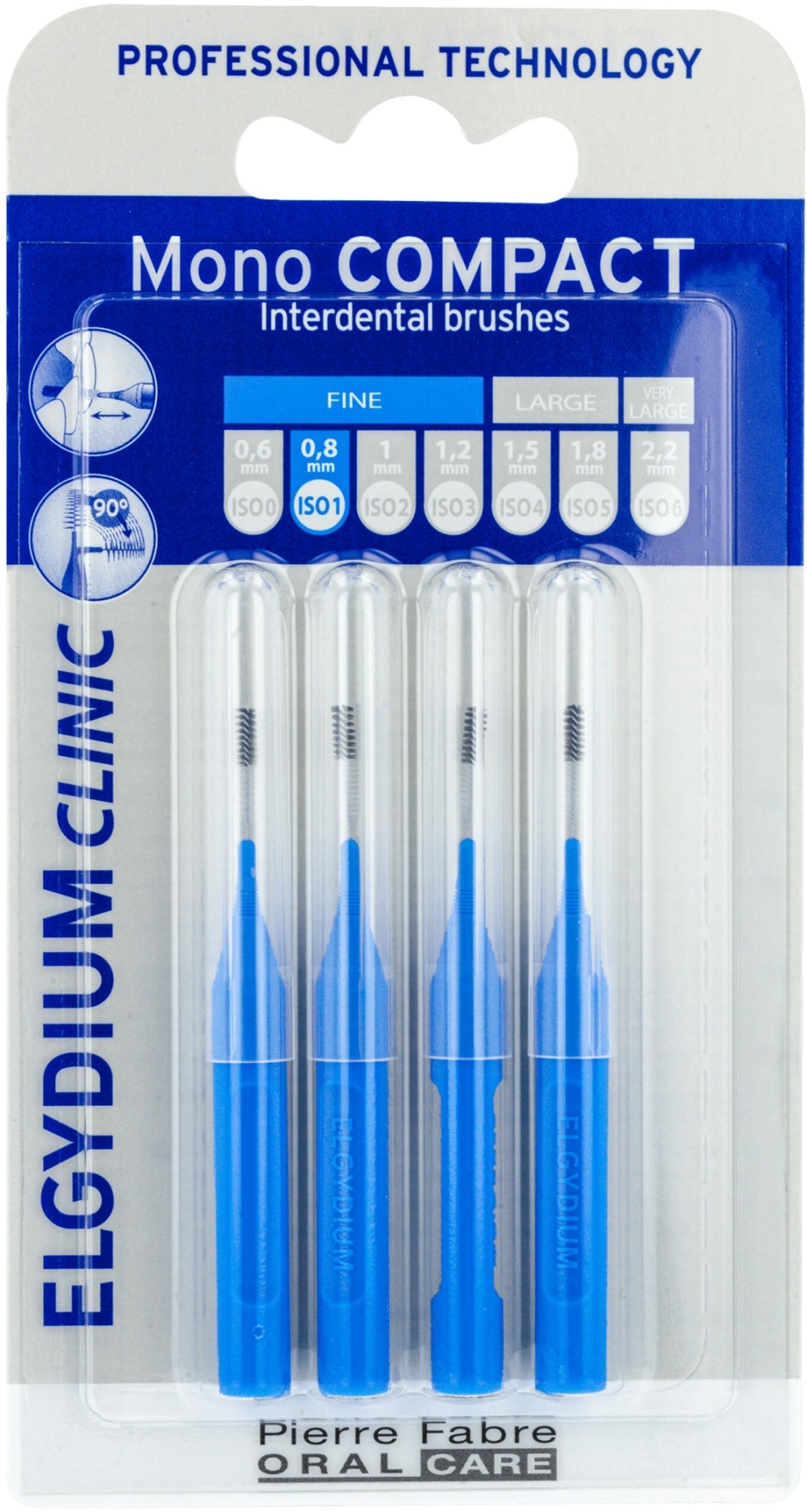 Szczoteczka międzyzębowa niebieska, 4 szt. - Elgydium Clinic Brushes Mono Compact Blue 0.8mm — Zdjęcie 4 szt.