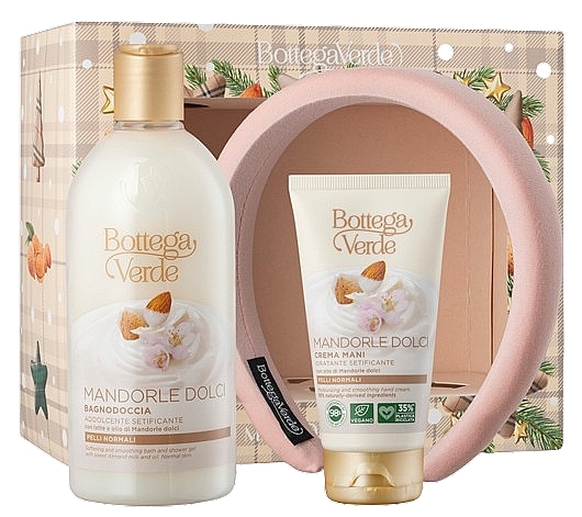 Zestaw - Bottega Verde Sweet Almond Milk And Oil Gift Set (sh/gel/400ml + h/cr/75ml + hair/band/1pc) — Zdjęcie N1