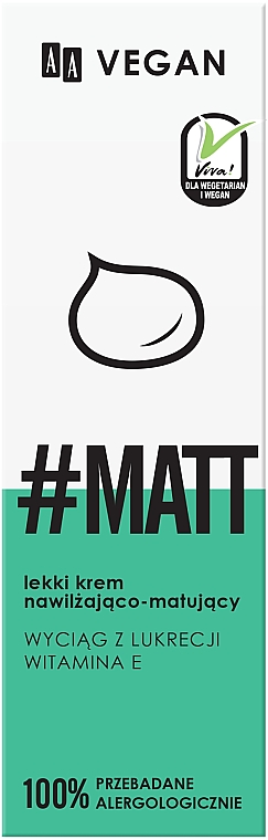 Lekki krem nawilżająco-matujący #Matt - AA Vegan Light Moisturizing and Mattifying Cream — Zdjęcie N3
