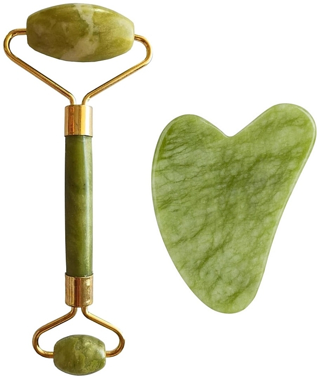 Zestaw do masażu twarzy, zielony jadeit - Palsar7 Massage Roller and Plate Guasha Green Jadeite (roll/1pc + guasha/1pc) — Zdjęcie N1
