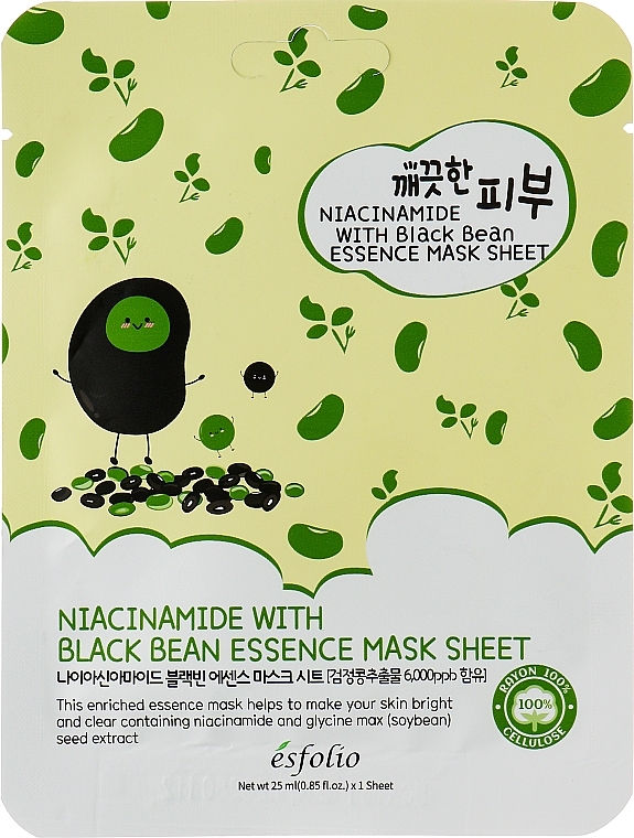 Maska w płachcie do twarzy z niacynamidem i czarną fasolą - Esfolio Pure Skin Niacinamide With Black Bean Essence Mask Sheet — Zdjęcie N1