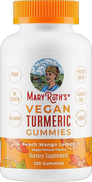 PRZECENA! Witaminy do żucia z kurkumą - MaryRuth Organics Vegan Turmeric Gummies, Peach Mango Lemon * — Zdjęcie N1