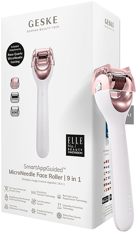 Wałek do twarzy z mikroigłami - Geske Microneedle Facial Roller 9 In 1 White Rose Gold — Zdjęcie N2