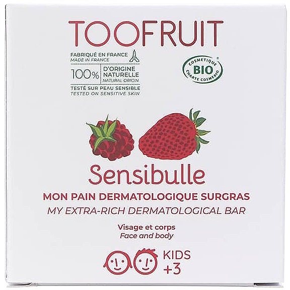 Kostka dermatologiczna do mycia twarzy i ciała dla dzieci Truskawki i maliny - TOOFRUIT Sensitive Raspberry Strawberry Face & Body Soap — Zdjęcie N1
