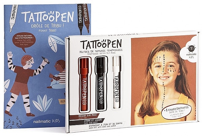 Zestaw markerów do makijażu czarny, biały, brązowy - Nailmatic Funny Tribe (pen/3x11g + book/1pcs) — Zdjęcie N1