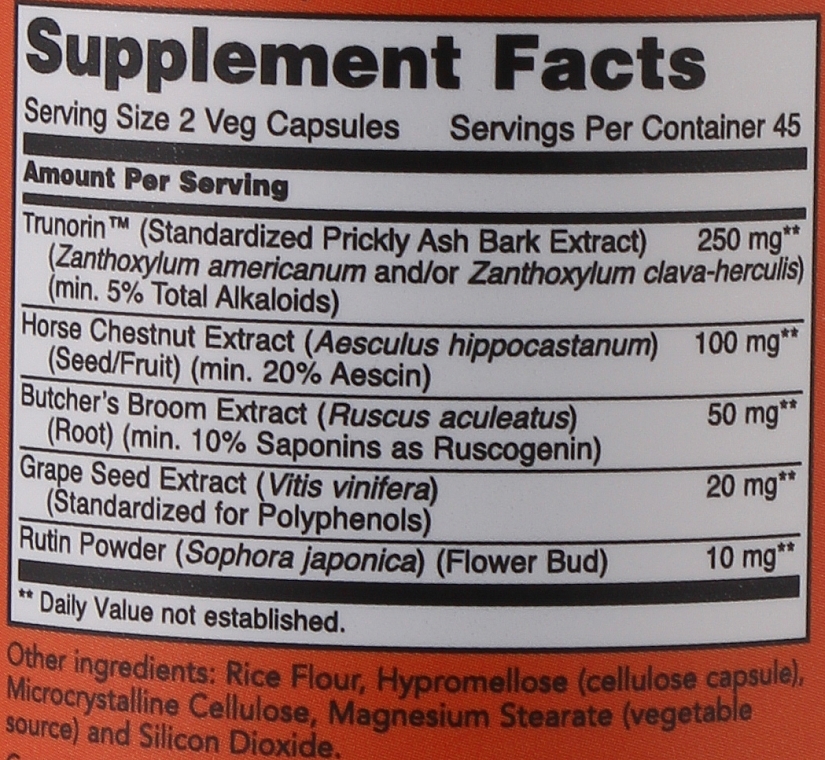 Suplement diety wspomagający krążenie w kapsułkach - Now Foods Vein Supreme Veg Capsules — Zdjęcie N2