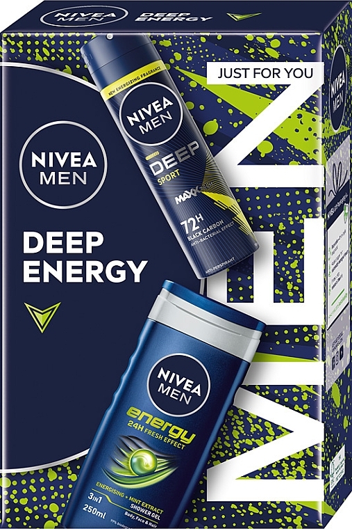 Zestaw - NIVEA MEN Deep Energy (sh/gel/250ml + deo/150ml) — Zdjęcie N1