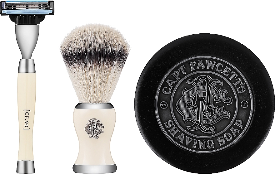 Zestaw dla mężczyzn - Captain Fawcett Shaving Gift Set (razor/1pc + shaving soap/110g + shaving brush/1pc) — Zdjęcie N1