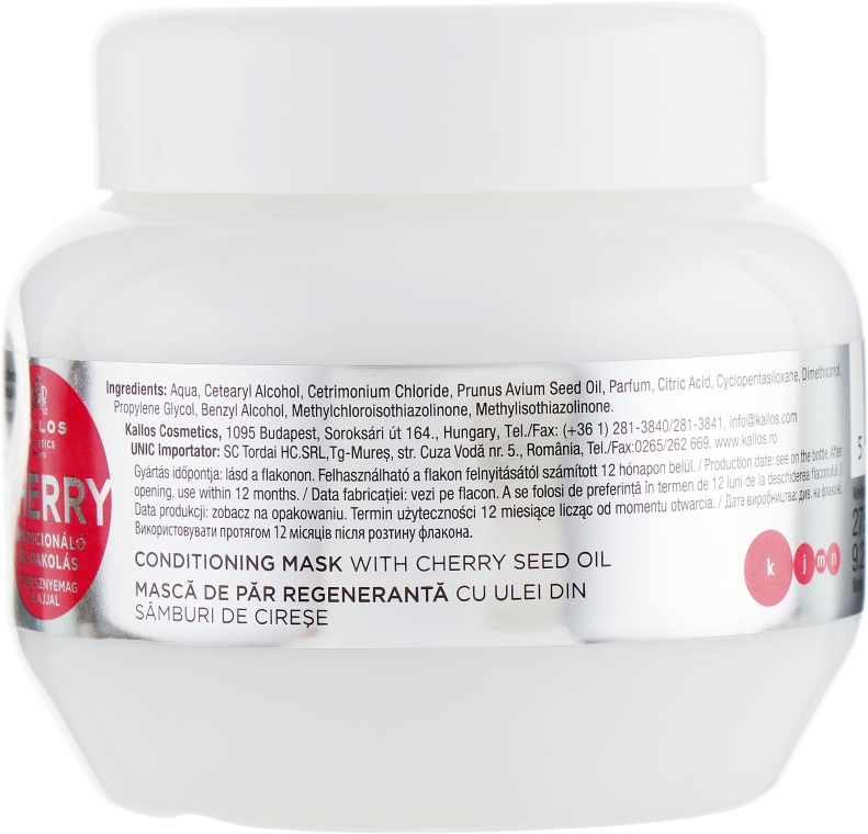Kondycjonująca maska do włosów z olejem z pestek czereśni - Kallos Cosmetics KJMN Conditioning Mask With Cherry Seed Oil — Zdjęcie N2