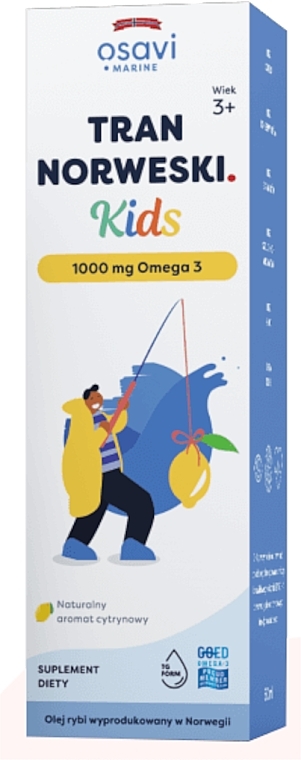 Suplement diety w postaci tranu z wątroby dorsza o smaku cytrynowym dla dzieci - Osavi Cod Liver Oil Kids 1000 Mg Omega 3 — Zdjęcie N2