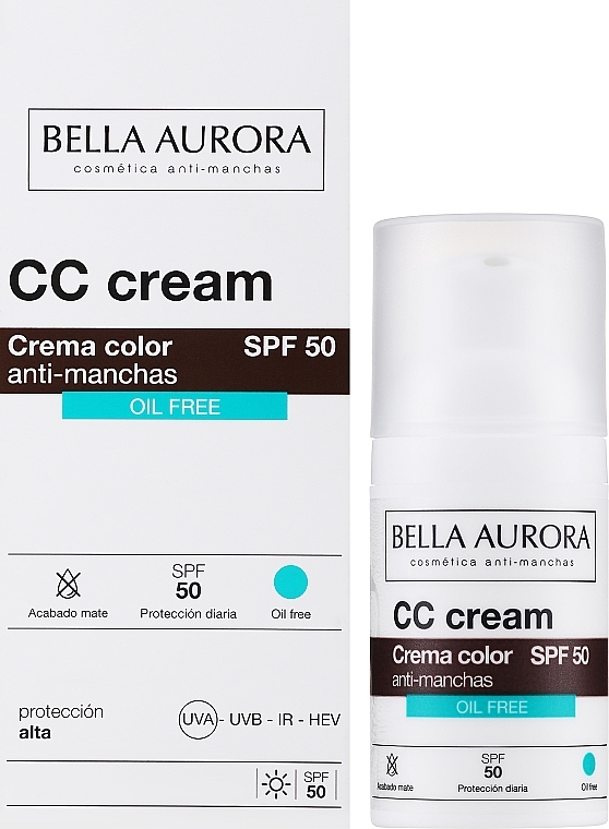Krem CC do twarzy SPF 50 dla skóry tłustej i mieszanej - Bella Aurora CC Anti-Spot Cream SPF50 Oil Free — Zdjęcie N2