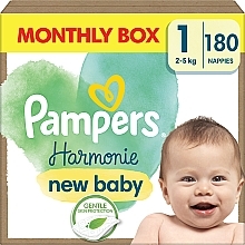 Pieluchy Harmonie New Baby, rozmiar 1, 2-5 kg, 180 sztuk - Pampers  — Zdjęcie N1