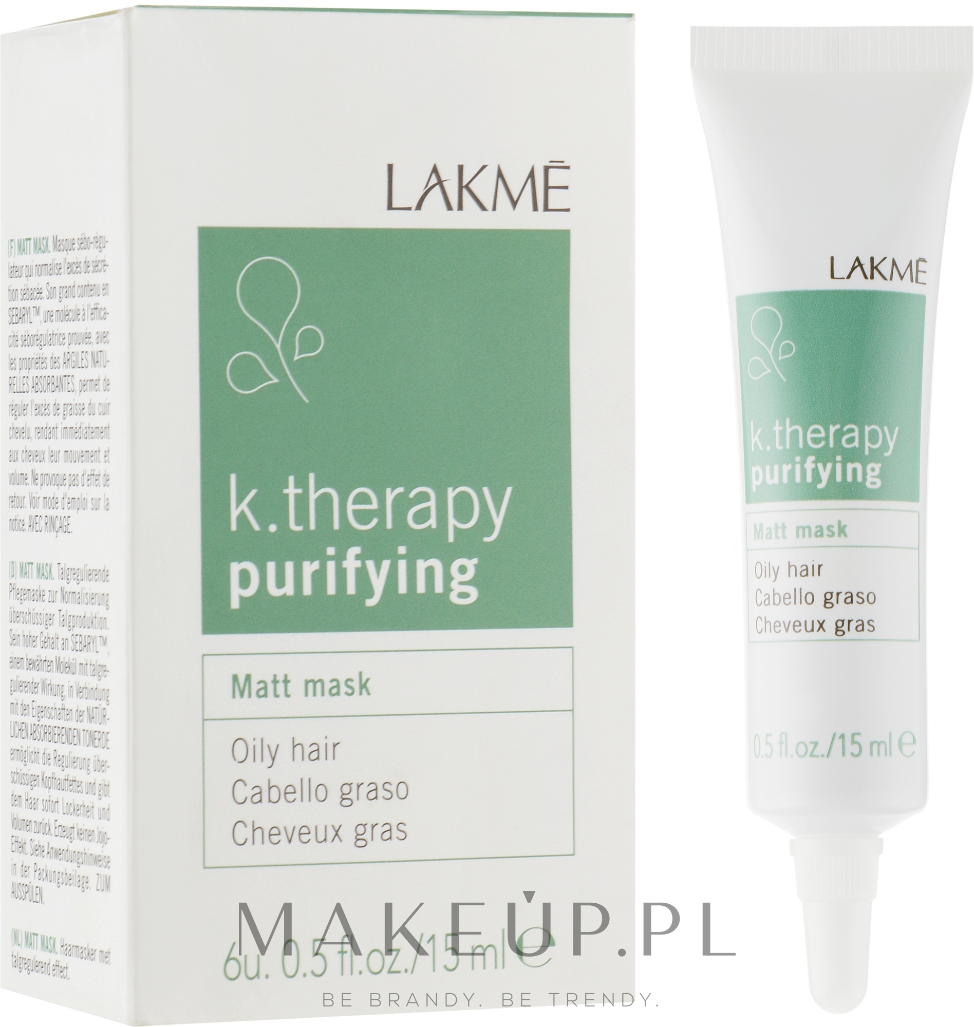 Matująca maska do włosów przetłuszczających się - Lakmé K.Therapy Purifying Matt Mask — Zdjęcie 6 x 15 ml