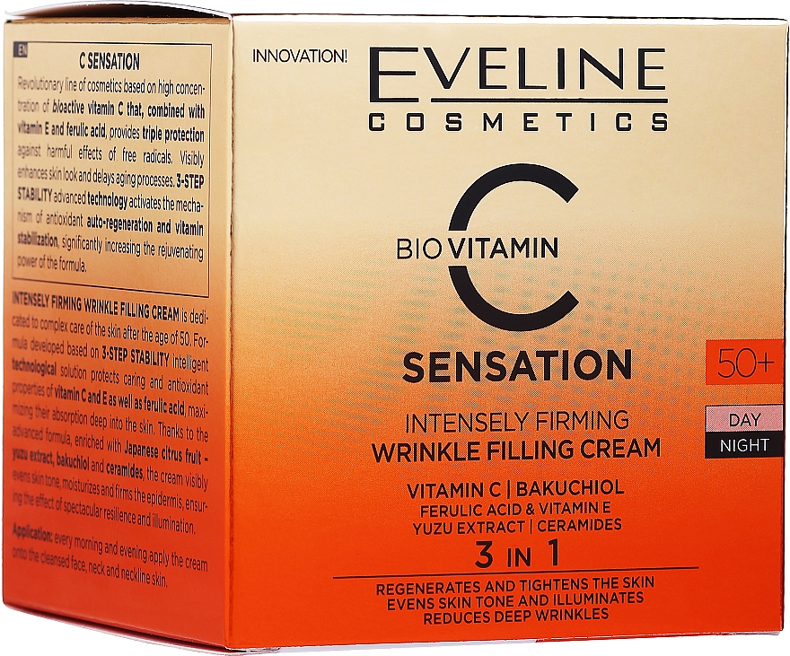 Intensywnie ujędrniający krem wypełniający zmarszczki 50+ - Eveline Cosmetics C-Sensation — Zdjęcie N2