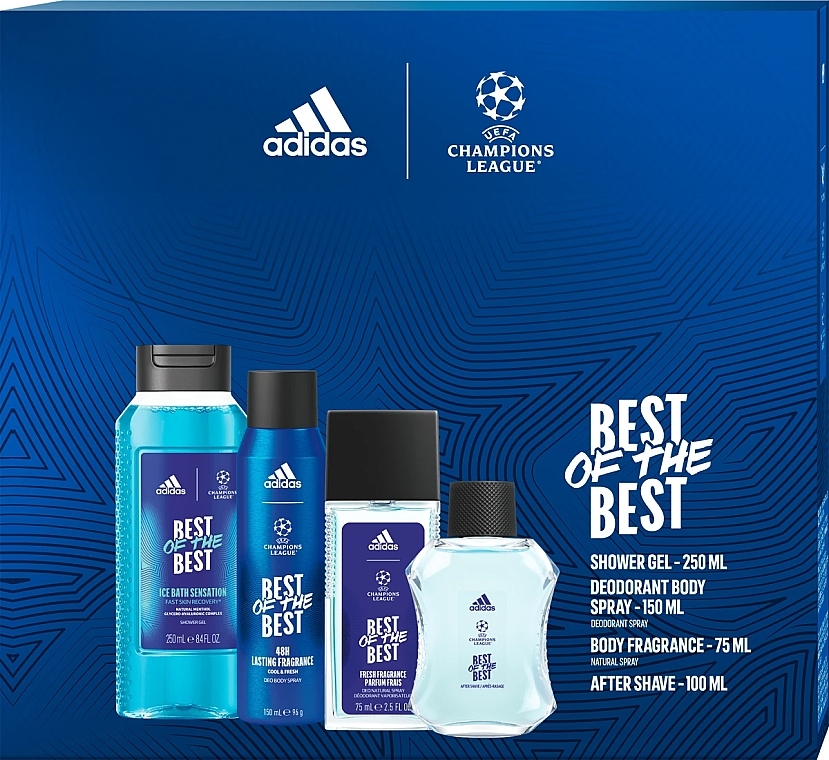 Adidas UEFA 9 Best Of The Best - Zestaw (aft/shave 100 ml + deo/spray 150 ml + body/fragr 75 ml + sh/gel 250 ml) — Zdjęcie N1