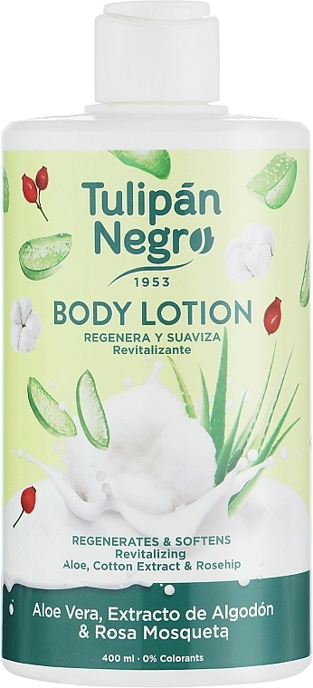 Balsam do ciała z aloesem, bawełną i dziką różą - Tulipan Negro Aloe Vera Cotton & Rosehip Body Lotion — Zdjęcie N1