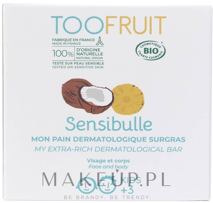 Kostka dermatologiczna do mycia twarzy i ciała dla dzieci Ananas i kokos - TOOFRUIT Sensitive Pineapple Coconut Face & Body Soap — Zdjęcie 80 ml