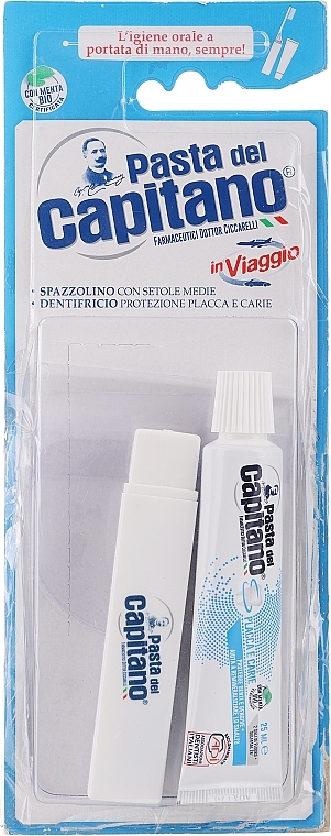 PRZECENA!  Zestaw - Pasta Del Capitano Teeth Travel Kit (toothpast/25ml + toothbrush/1pc) * — Zdjęcie N1