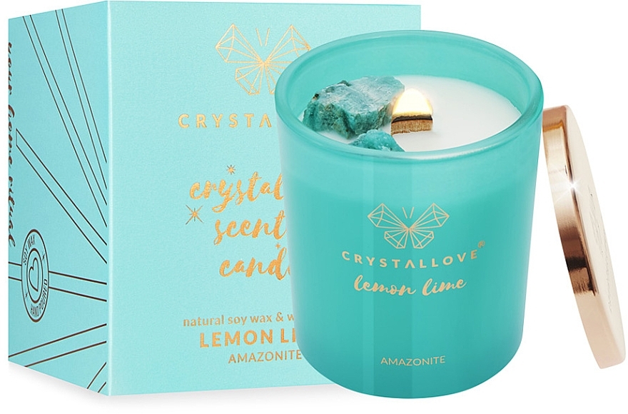 Świeca sojowa z amazonitem, cytryną i limonką - Crystallove Soy Candle with Amazonite Lemon Lime — Zdjęcie N1