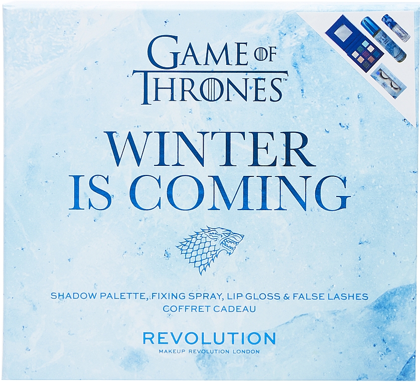 Zestaw - Makeup Revolution X Game Of Thrones Winter Is Coming Set (palette/7,2g + spray/100ml + lip/gloss/5ml + lashes/2pcs) — Zdjęcie N3