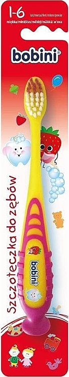 Szczoteczka do zębów dla dzieci od 1 do 6 lat, żółto-różowa - Bobini — Zdjęcie N1