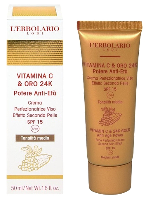 Krem do twarzy o średnim odcieniu z witaminą C i 24-karatowym złotem - L'Erbolario Vitamin C And 24K Gold Anti Age Power SPF 15 — Zdjęcie N1