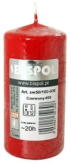 Świeca cylindryczna 50x100 mm, czerwona - Bispol — Zdjęcie N1