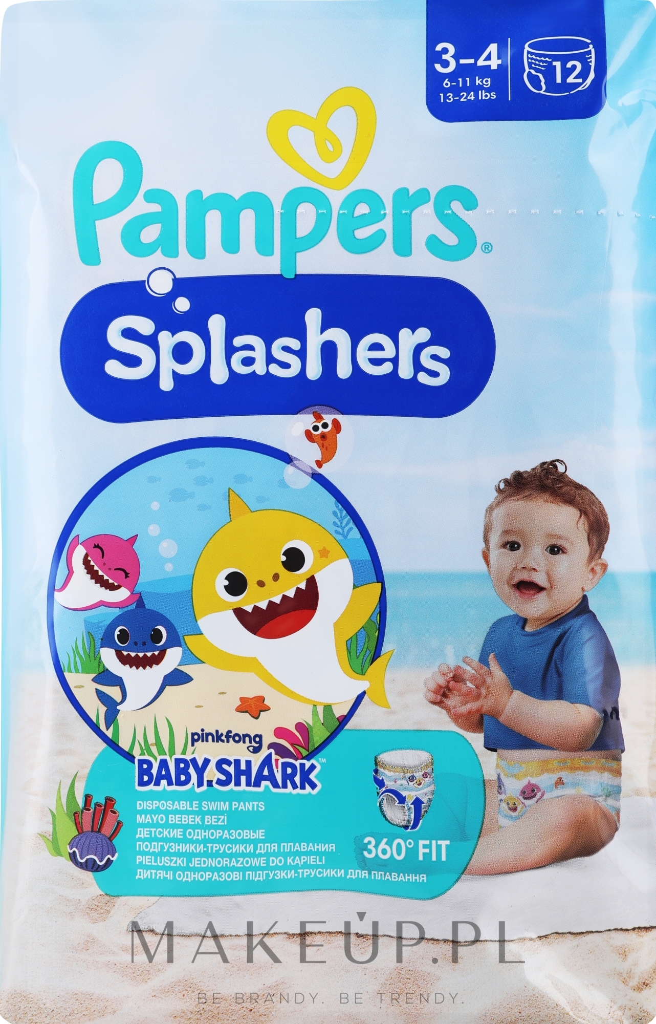 Pieluchomajtki do pływania, rozmiar 3-4 (6-11 kg), 12 szt. - Pampers Splashers — Zdjęcie 12 szt.