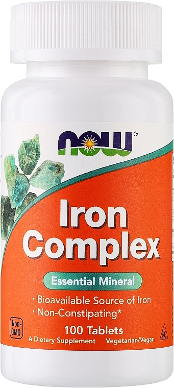 Tabletki wegetariańskie z kompleksem żelaza - Now Foods Iron Complex — Zdjęcie N1