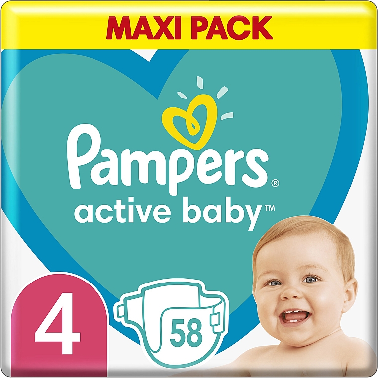 Pampers Active Baby 4 pieluchy (9-14 kg), 58 szt. - Pampers — Zdjęcie N1