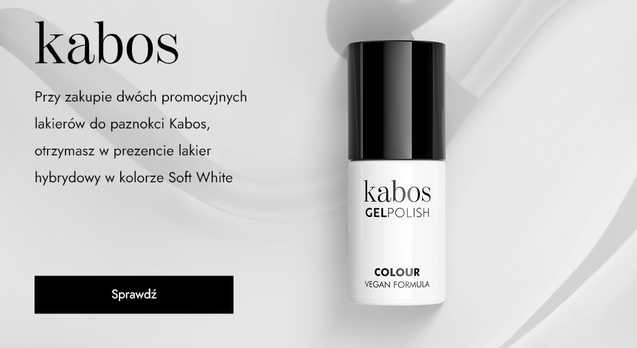 Przy zakupie dwóch promocyjnych lakierów do paznokci Kabos, otrzymasz w prezencie lakier hybrydowy w kolorze Soft White.