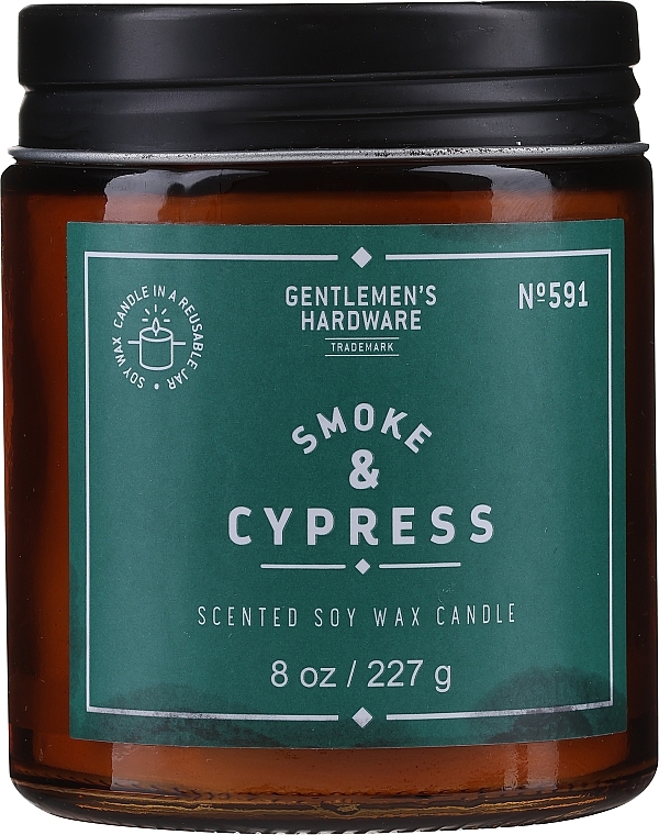 PRZECENA! Świeca zapachowa w słoiku - Gentleme's Hardware Scented Soy Wax Glass Candle 591 Smoke & Cypress * — Zdjęcie N2