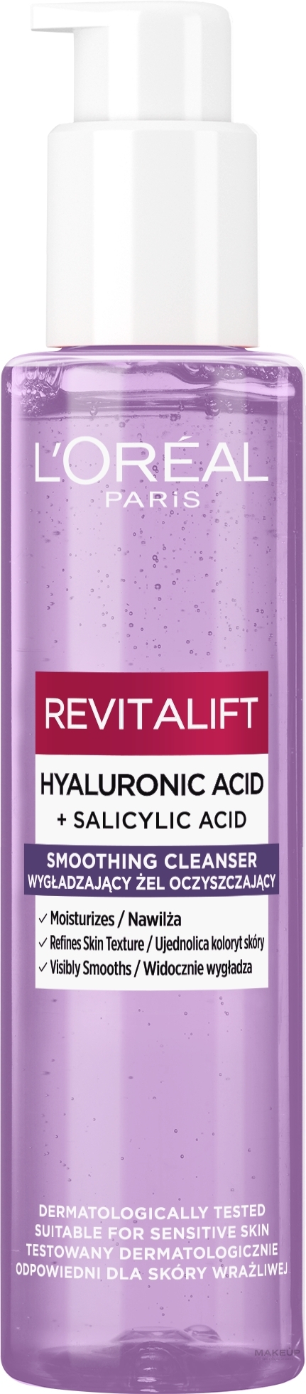 Nawilżający i oczyszczający żel do twarzy - L'Oreal Paris Revitalift Hyaluronic Acid + Salicylic Acid Smoothing Cleanser — Zdjęcie 150 ml