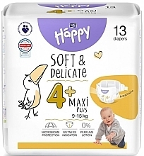 Pieluchy dziecięce 9-15 kg, rozmiar 4+ Maxi Plus, 13 szt. - Bella Baby Happy Soft & Delicate — Zdjęcie N1