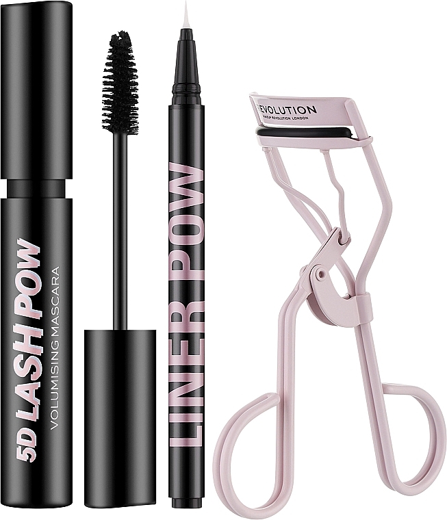 Zestaw - Makeup Revolution Lash Pow Eye Duo Gift Set (eyelash curler/1pc + mascara/12.2ml + eyeliner/3ml) — Zdjęcie N2