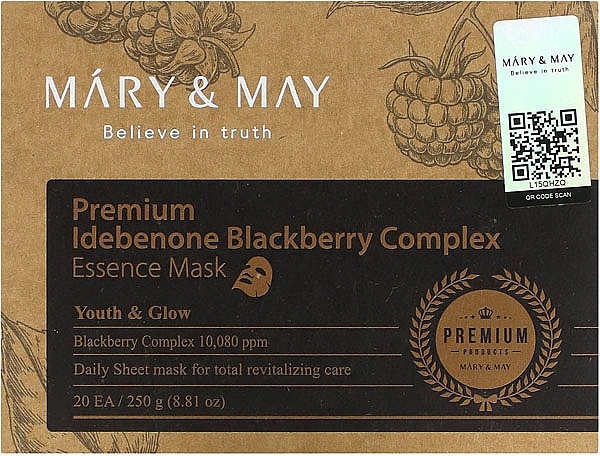 Zestaw 20 masek w płachcie - Mary & May Premium Idebenon Blackberry Complex Essence Mask — Zdjęcie N4